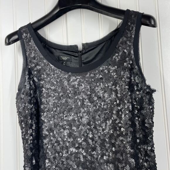 Talbots Women’s Black Sequin Cocktail Dress Back Zip Knee Length Size 4P - Picture 2 of 11